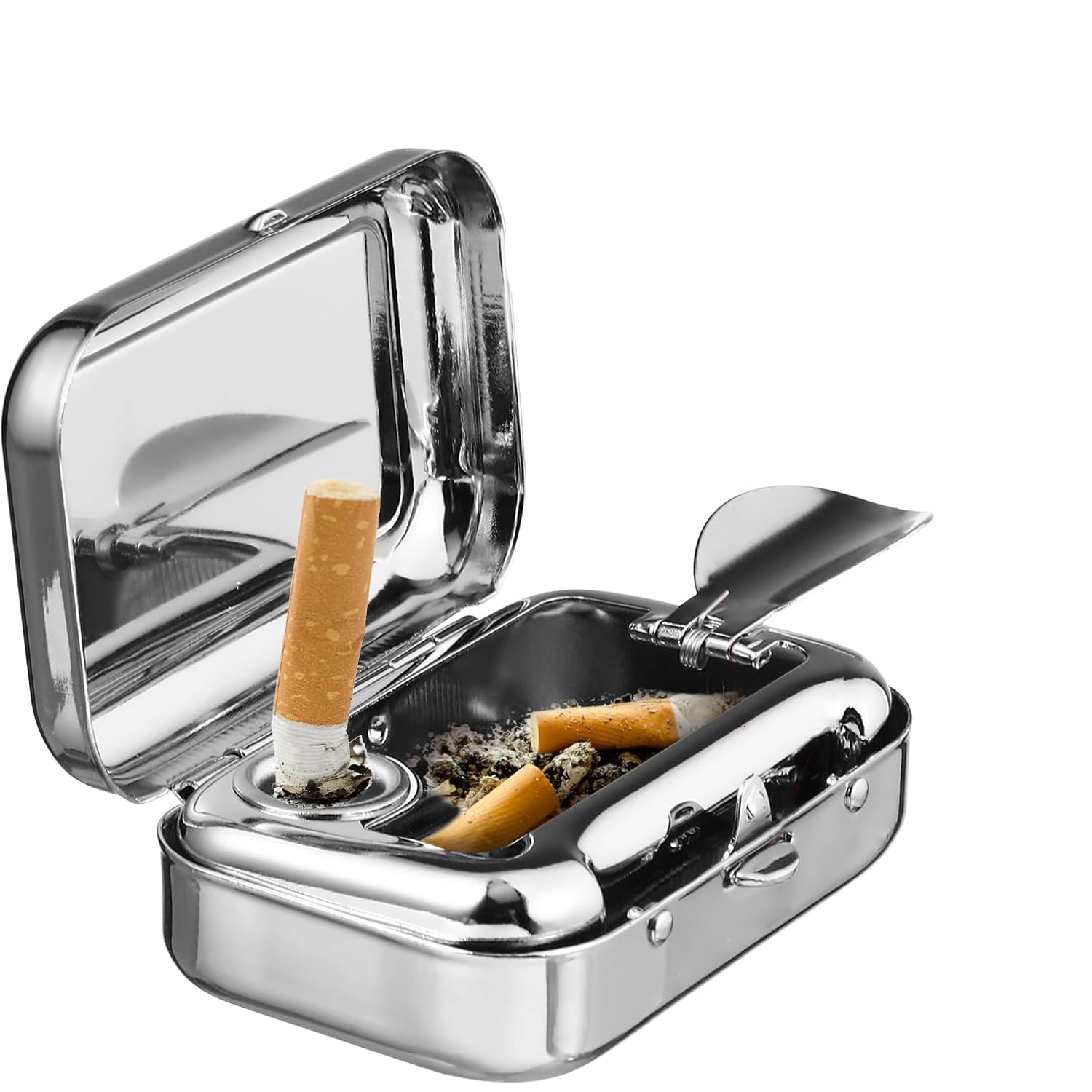 ALANES Mini Compact Stainless Steel Portable Ashtray Portable